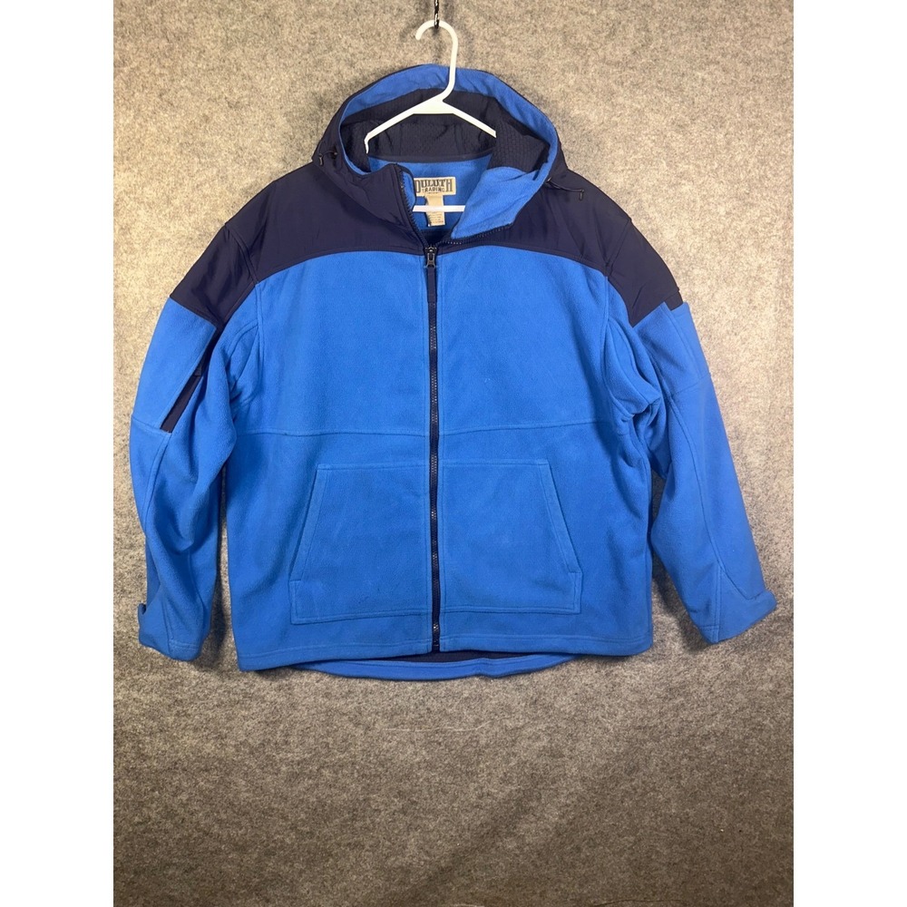 Duluth Trading Co Mens XL Blue Fleece Full Zip Hooded Jacket Nylon‎ Overlay